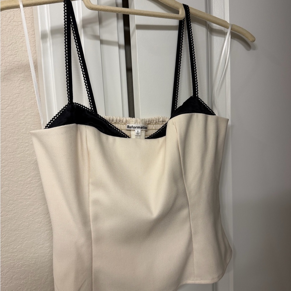 New w/o Tags Reformation Melanie Ivory Bustier Top with Black Trim - Picture 2 of 4